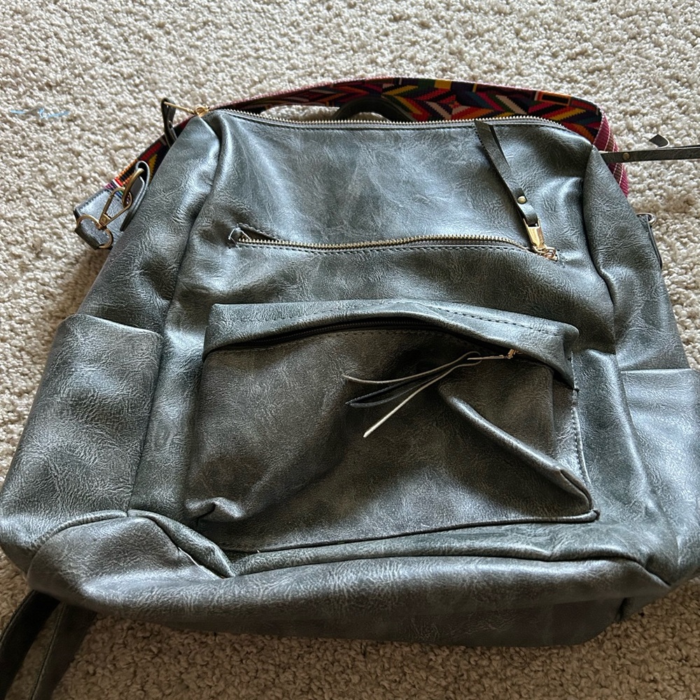 Gray Leather Backpack